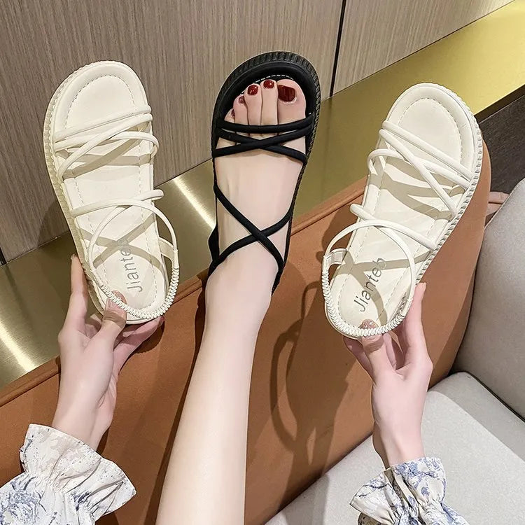 Casual Fashion Comfortable Womens Gladiator Sandals With Thick Non-Slip Elastic Strap Roman