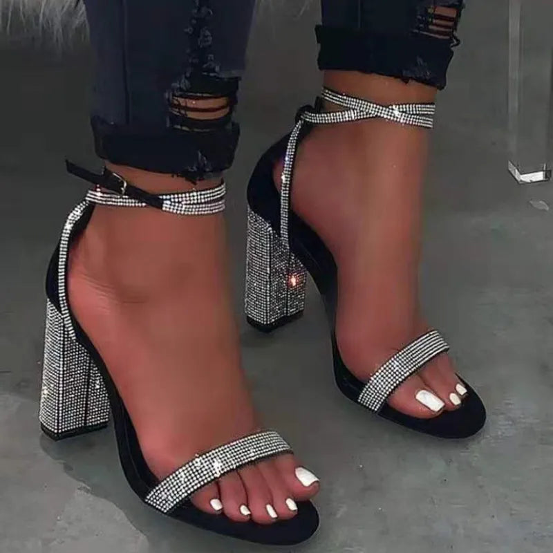 Women Rhinestone Heel Sandals Sexy Transparent High Heels Female New Summer Party Dress Shoes Ladies