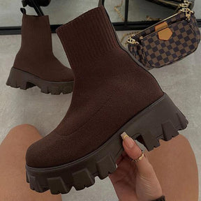 Women Boots Autumn Winter Slip On Knitted Socks Shoes 2022 Platform With Heels Botas De Mujer Female