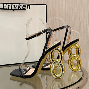 Eilyken Designer Open Toe Woman Sandals 2023 New Fashion Fretwork High Heels Shoes Buckle Strap