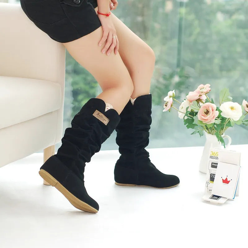 2022 New Mid-Tube Snow Boots Hollow Cotton Thread Hook Lace Frosted Lady Large Size Womens Shoes