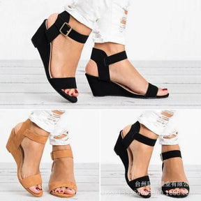 Womens Wedge High Heel Sandals Summer 2023 New Buckle Strap Sexy Peep Toe Female Platform Big Size