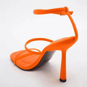 Traf Women Orange High-Heeled Sandals Strappy Stiletto Slingback Shoes Summer High Heels Party