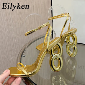 Eilyken Designer Open Toe Woman Sandals 2023 New Fashion Fretwork High Heels Shoes Buckle Strap