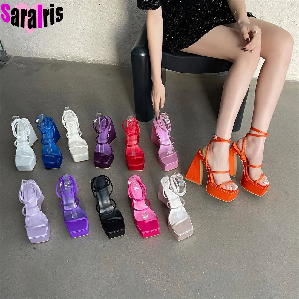Summer New Fashion Sexy Party Sandals Women Platform Elegant Thick High Heels Shoes Woman Trendy