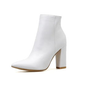New Spring Autumn Boots Womens Shoes High Heels Winter Woman White Pointed Thick Heel Women Dress