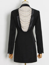 Backless Diamond Chain Black Blazers Buttons Sexy Slim Notched Long Sleeve Coats Female 2022 Autumn