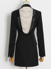 Backless Diamond Chain Black Blazers Buttons Sexy Slim Notched Long Sleeve Coats Female 2022 Autumn
