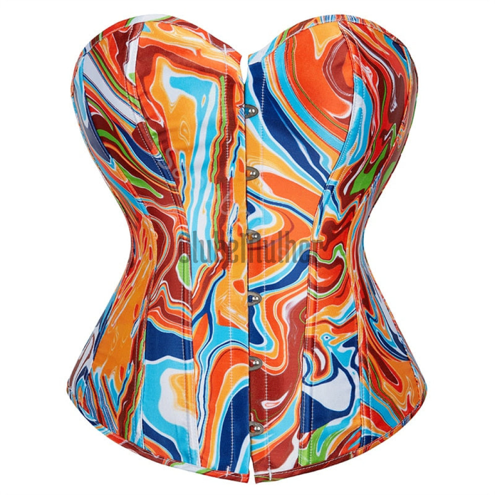 Corset Top Sexy Women Bustier Overbust Print Graffiti Color Matching Lingerie Vintage Plus Size