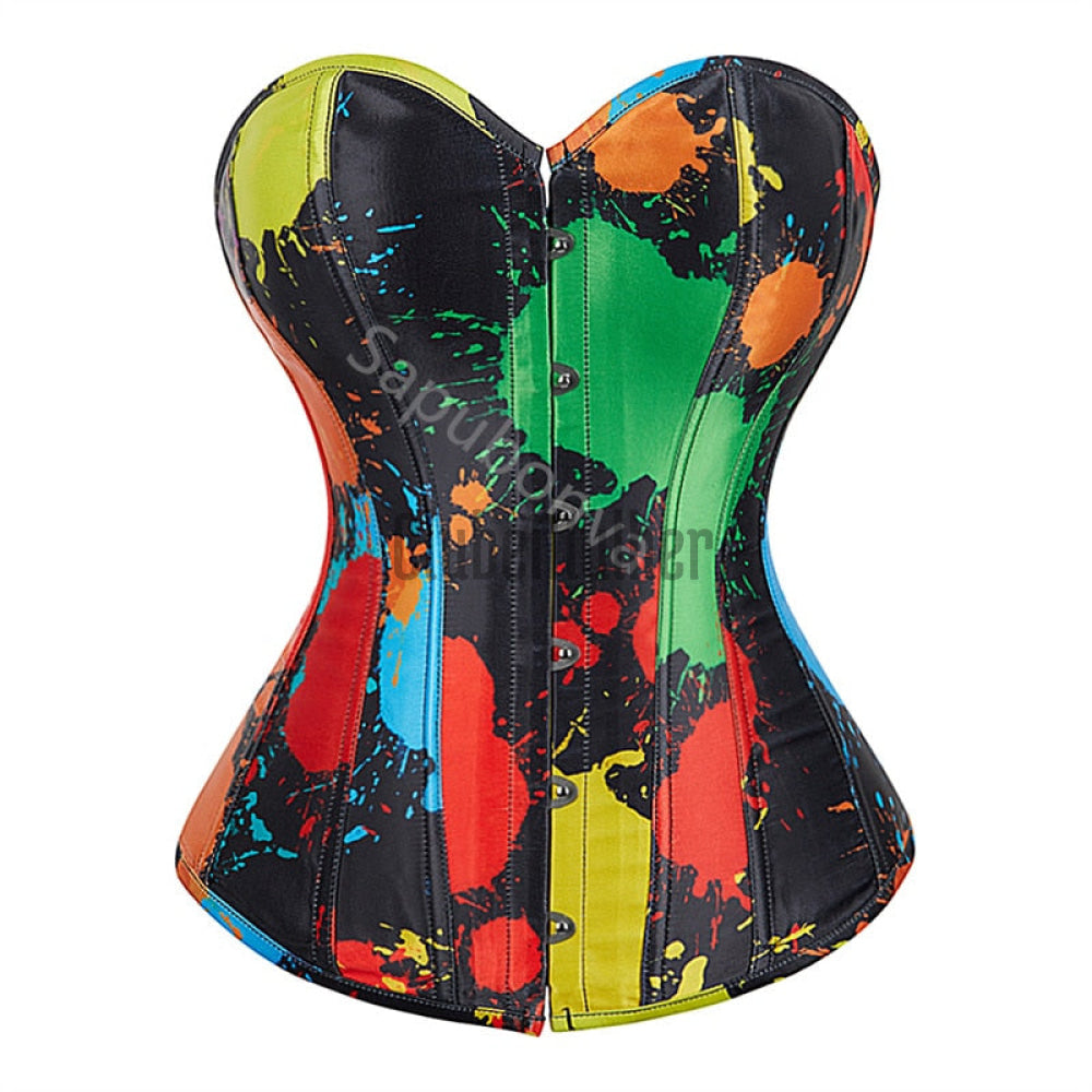 Corset Top Sexy Women Bustier Overbust Print Graffiti Color Matching Lingerie Vintage Plus Size