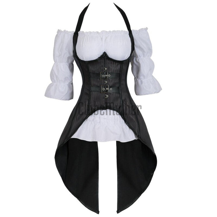 Corset Bustier Long Straps Blouse Top 2 Pieces Vest Sexy Pirate Lingerie Vintage Gothic Plus Size
