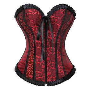 Sexy Overbust Corsets And Bustiers Zipper Front Vintage Floral Victorian Costume Corset Lingerie Top