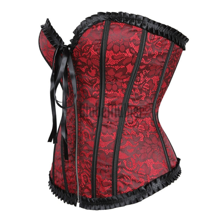 Sexy Overbust Corsets And Bustiers Zipper Front Vintage Floral Victorian Costume Corset Lingerie Top