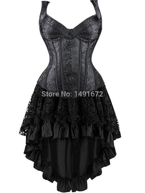 Corset Dress Sexy Overbust Bustier Skirt Set Corselet Lingerie Burlesque Gothic Vintage Plus Size