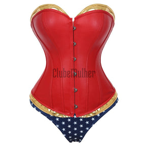 Faux Leather Corsets And Bustiers Waist Slimming Overbust Corset Lace Up Steampunk Corselet