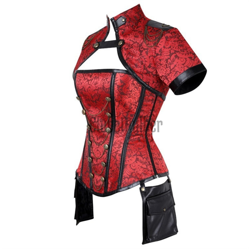 Women Steampunk Corset Jacket Set Burlesque Costume Steel Boned Corsets And Bustiers Gothique