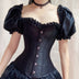 Black Gothic Corset Blouse Short Puff Sleeve Overbust Corsets And Bustiers Waist Trainer Slimming