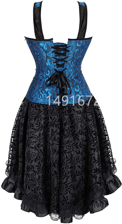 Sapubonva Corset Dress Top Skirt Set Plus Size Bustier Victorian Lace Up Lingerie For Women