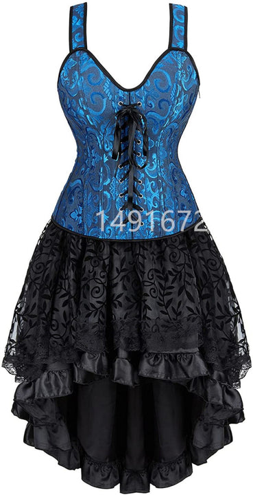 Sapubonva Corset Dress Top Skirt Set Plus Size Bustier Victorian Lace Up Lingerie For Women