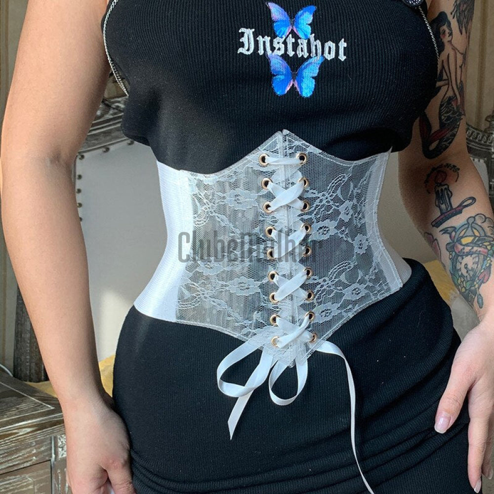 Women Waist Trainer Lace Floral Elastic Cincher Shaper Retro Streetwear Corsets With Chest Support