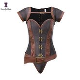 Women&#39;s Spiral Steel Boned Renaissance Vintage Steampunk Bustier Corset With Jackets #849 Brown