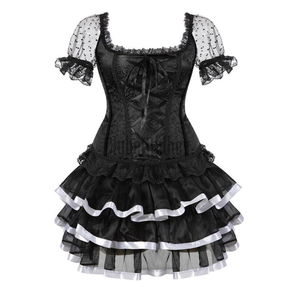Sapubonva Corset Dress Skirt Set Women Plus Size Shoulder Straps Bustier Zipper Lace Flower Corselet
