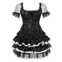 Sapubonva Corset Dress Skirt Set Women Plus Size Shoulder Straps Bustier Zipper Lace Flower Corselet