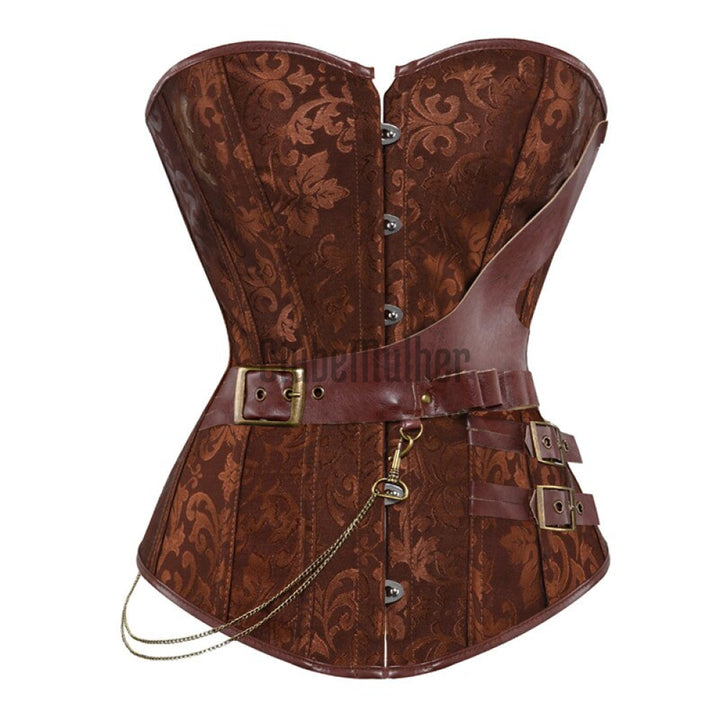 Women&#39;s Sexy Gothic Victorian Steampunk Corset Dress Leather Overbust Corsets And Bustiers Skirt